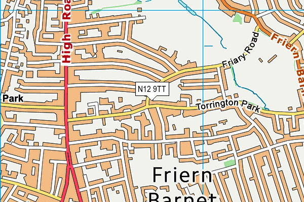 N12 9TT map - OS VectorMap District (Ordnance Survey)
