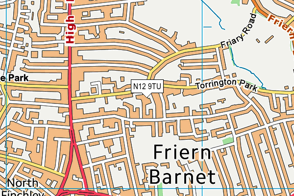 N12 9TU map - OS VectorMap District (Ordnance Survey)