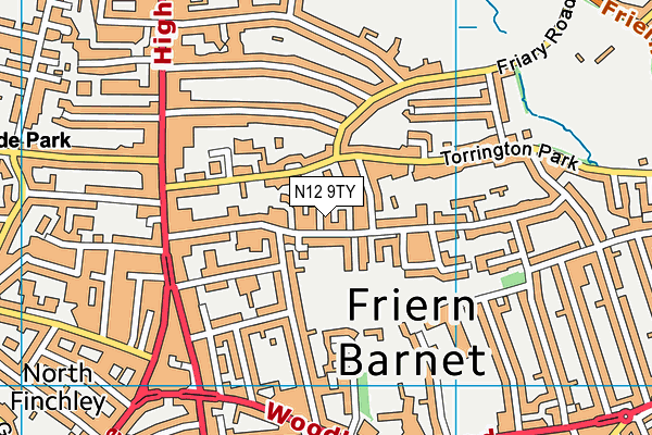 N12 9TY map - OS VectorMap District (Ordnance Survey)