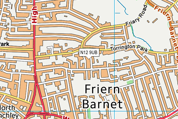 N12 9UB map - OS VectorMap District (Ordnance Survey)