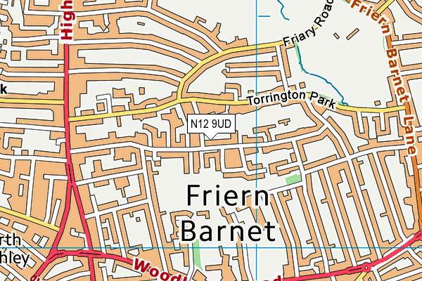 N12 9UD map - OS VectorMap District (Ordnance Survey)