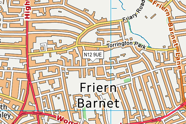 N12 9UE map - OS VectorMap District (Ordnance Survey)