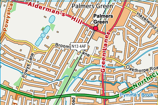 N13 4AF map - OS VectorMap District (Ordnance Survey)