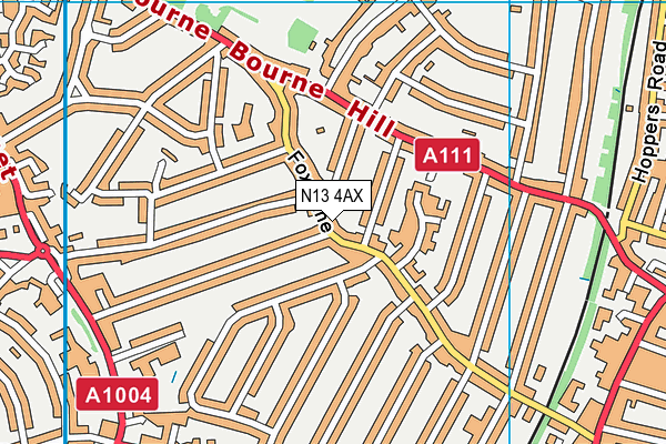 N13 4AX map - OS VectorMap District (Ordnance Survey)