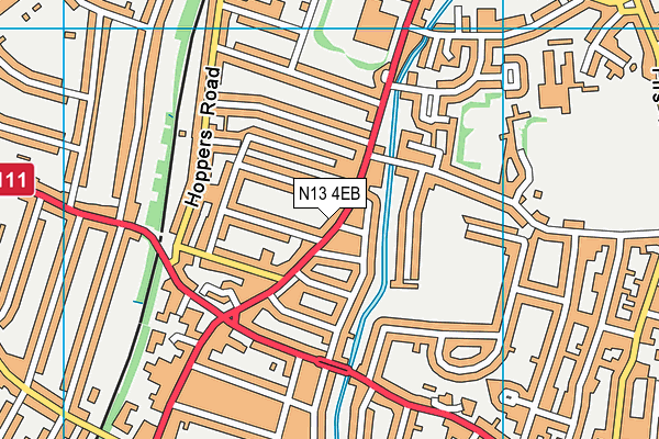 N13 4EB map - OS VectorMap District (Ordnance Survey)
