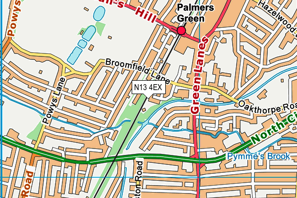 N13 4EX map - OS VectorMap District (Ordnance Survey)