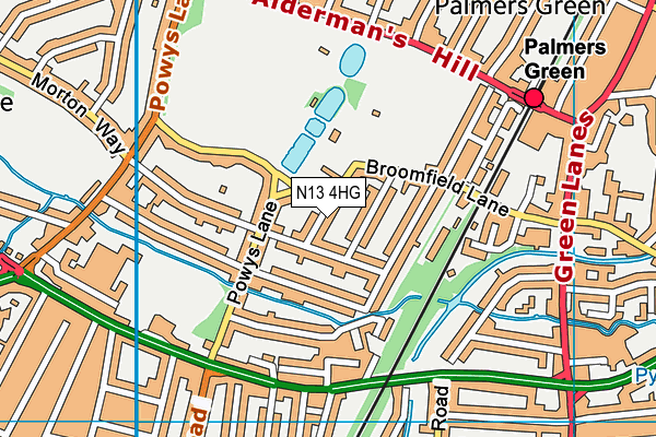 N13 4HG map - OS VectorMap District (Ordnance Survey)