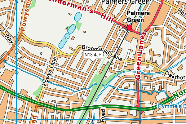 N13 4JP map - OS VectorMap District (Ordnance Survey)