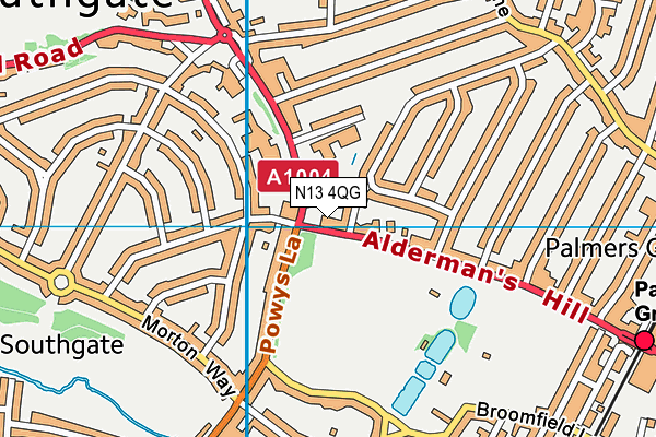 N13 4QG map - OS VectorMap District (Ordnance Survey)