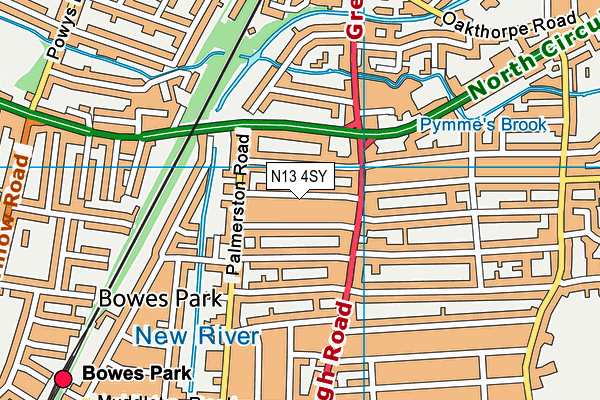 N13 4SY map - OS VectorMap District (Ordnance Survey)