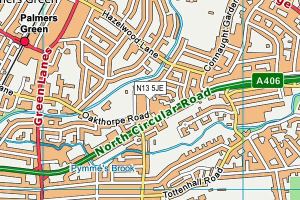 N13 5JE map - OS VectorMap District (Ordnance Survey)