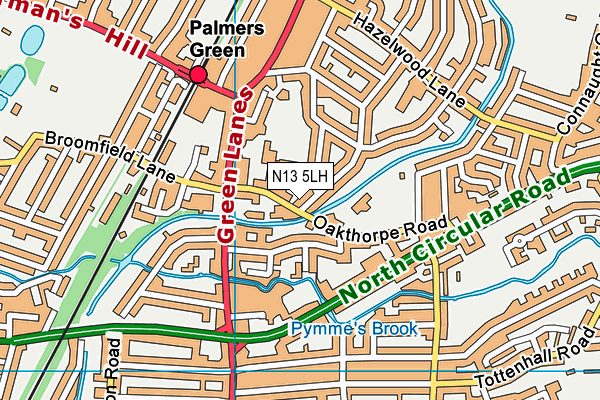 N13 5LH map - OS VectorMap District (Ordnance Survey)