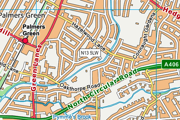 N13 5LW map - OS VectorMap District (Ordnance Survey)