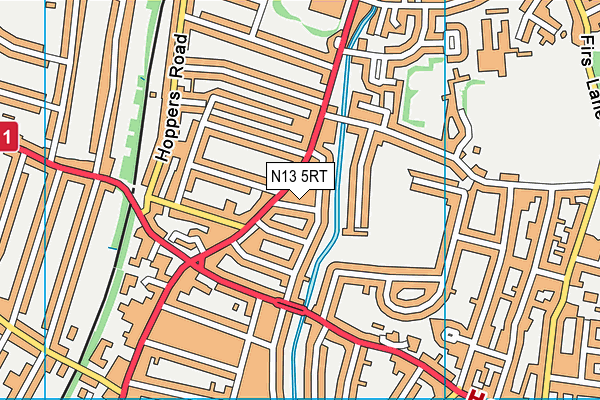 N13 5RT map - OS VectorMap District (Ordnance Survey)