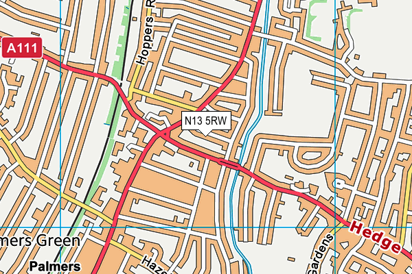 N13 5RW map - OS VectorMap District (Ordnance Survey)