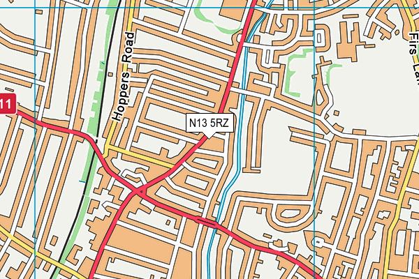 N13 5RZ map - OS VectorMap District (Ordnance Survey)