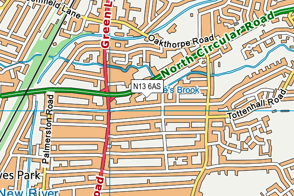 N13 6AS map - OS VectorMap District (Ordnance Survey)