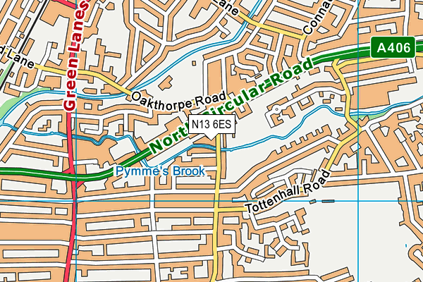 N13 6ES map - OS VectorMap District (Ordnance Survey)