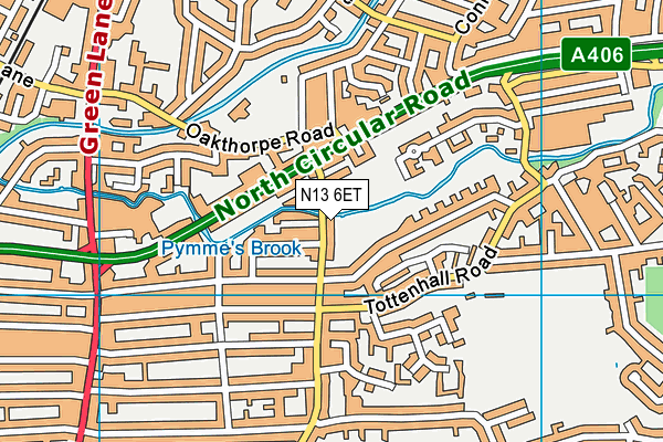 N13 6ET map - OS VectorMap District (Ordnance Survey)
