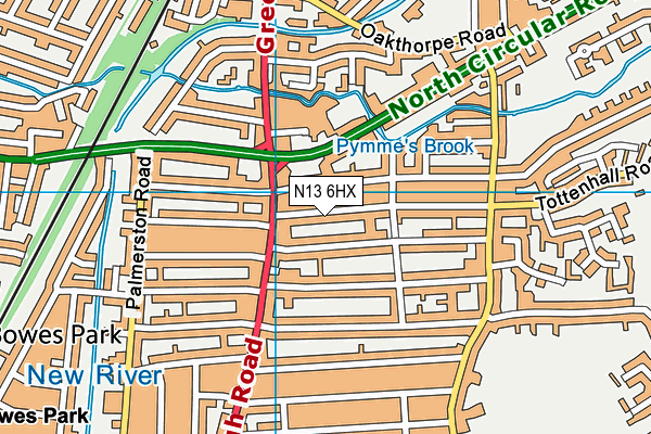 N13 6HX map - OS VectorMap District (Ordnance Survey)