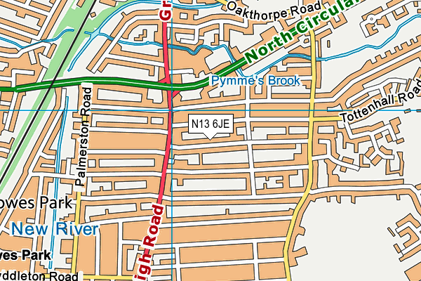 N13 6JE map - OS VectorMap District (Ordnance Survey)