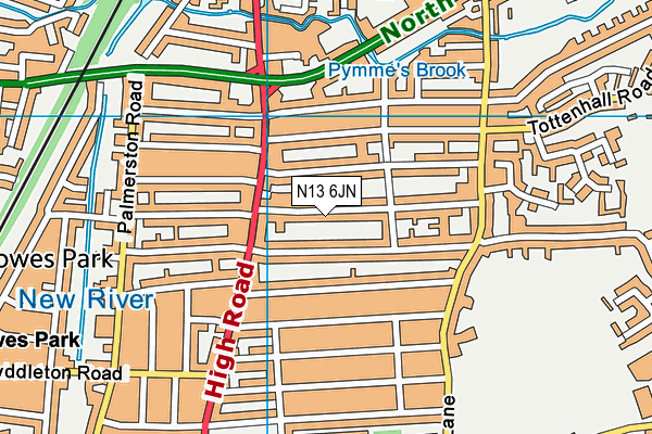 N13 6JN map - OS VectorMap District (Ordnance Survey)