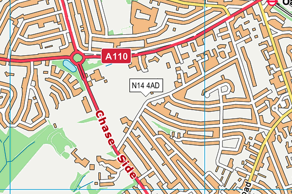 N14 4AD map - OS VectorMap District (Ordnance Survey)