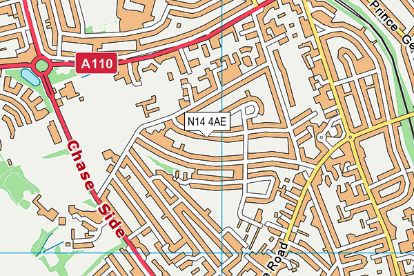 N14 4AE map - OS VectorMap District (Ordnance Survey)