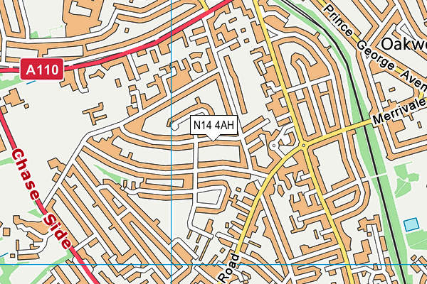 N14 4AH map - OS VectorMap District (Ordnance Survey)
