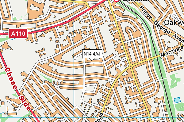 N14 4AJ map - OS VectorMap District (Ordnance Survey)