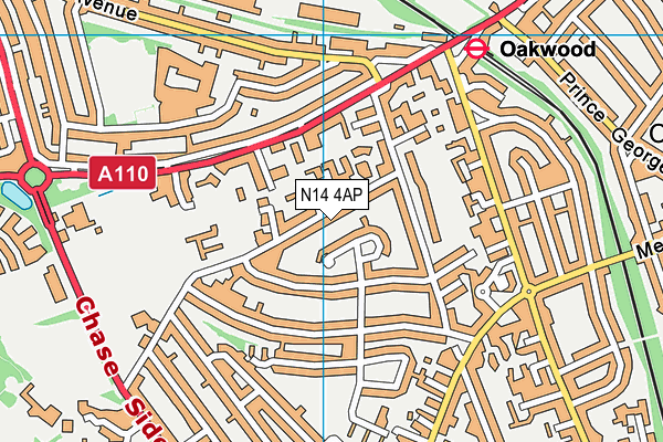 N14 4AP map - OS VectorMap District (Ordnance Survey)