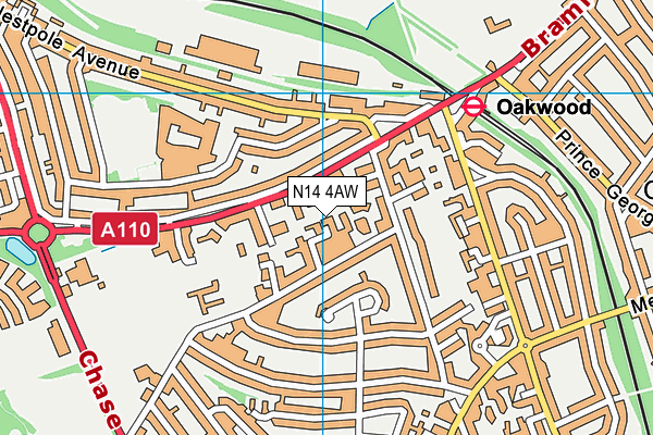 N14 4AW map - OS VectorMap District (Ordnance Survey)