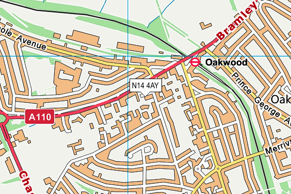 N14 4AY map - OS VectorMap District (Ordnance Survey)