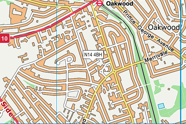 N14 4BH map - OS VectorMap District (Ordnance Survey)
