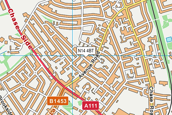 N14 4BT map - OS VectorMap District (Ordnance Survey)