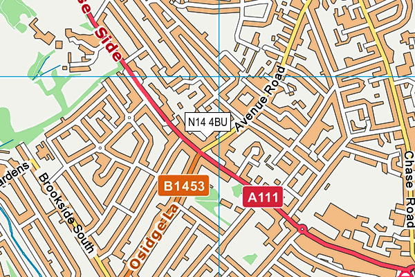 N14 4BU map - OS VectorMap District (Ordnance Survey)