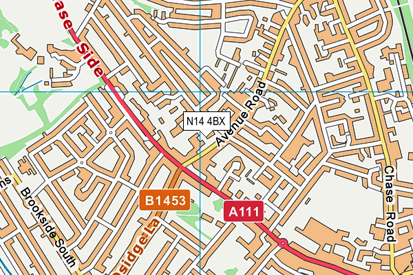 N14 4BX map - OS VectorMap District (Ordnance Survey)