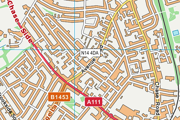 N14 4DA map - OS VectorMap District (Ordnance Survey)