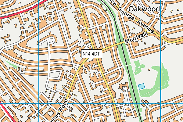 N14 4DT map - OS VectorMap District (Ordnance Survey)