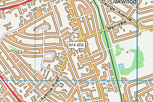 N14 4DX map - OS VectorMap District (Ordnance Survey)