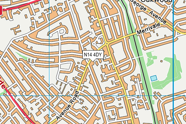 N14 4DY map - OS VectorMap District (Ordnance Survey)