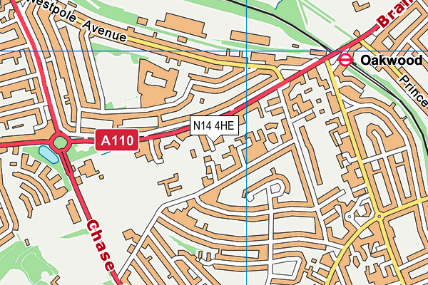 N14 4HE map - OS VectorMap District (Ordnance Survey)
