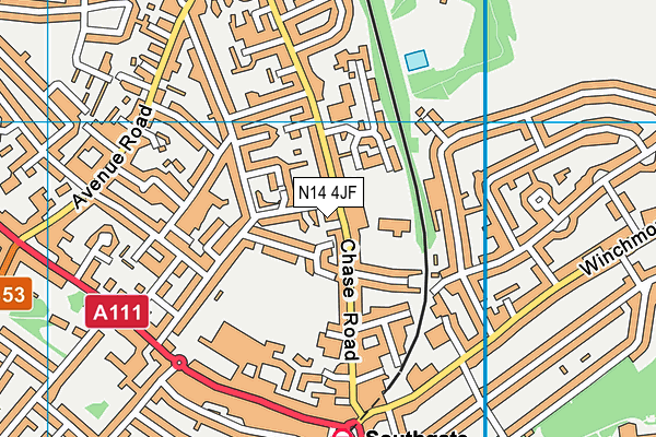 N14 4JF map - OS VectorMap District (Ordnance Survey)