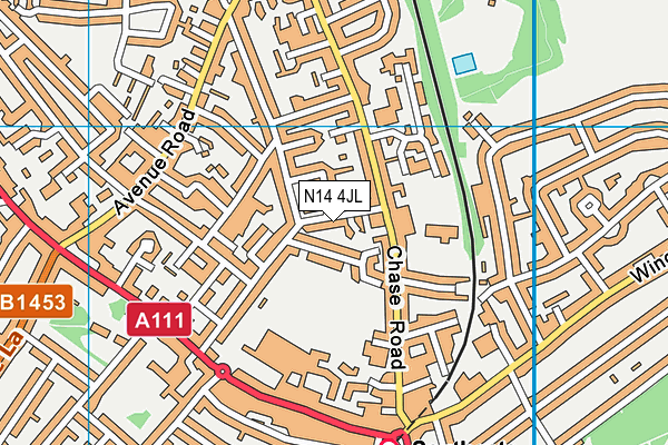 N14 4JL map - OS VectorMap District (Ordnance Survey)