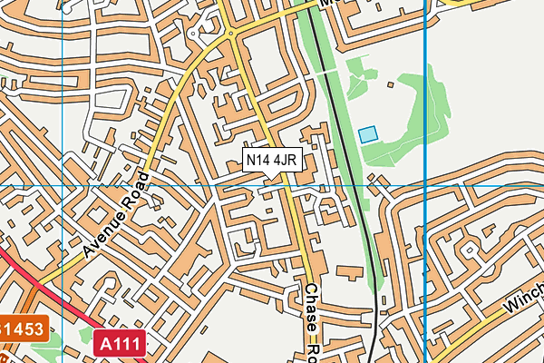 N14 4JR map - OS VectorMap District (Ordnance Survey)