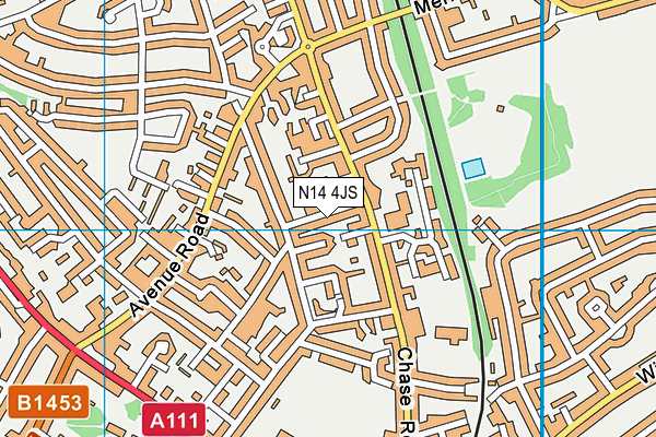 N14 4JS map - OS VectorMap District (Ordnance Survey)
