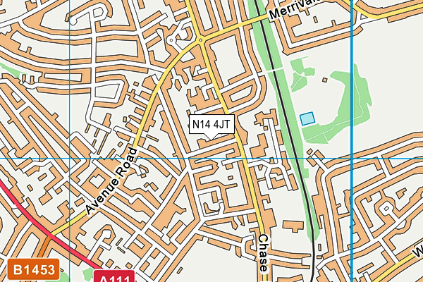 N14 4JT map - OS VectorMap District (Ordnance Survey)