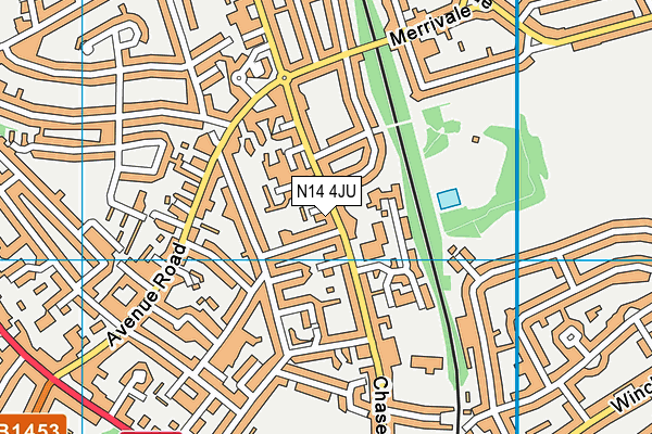 N14 4JU map - OS VectorMap District (Ordnance Survey)