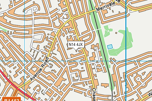 N14 4JX map - OS VectorMap District (Ordnance Survey)