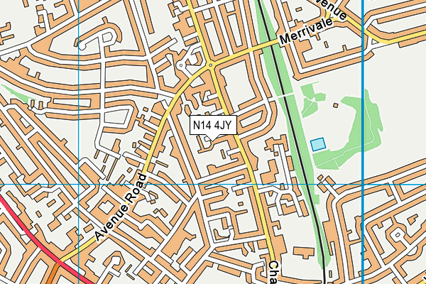 N14 4JY map - OS VectorMap District (Ordnance Survey)